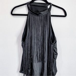 Black fringe halter bodysuit - XL
